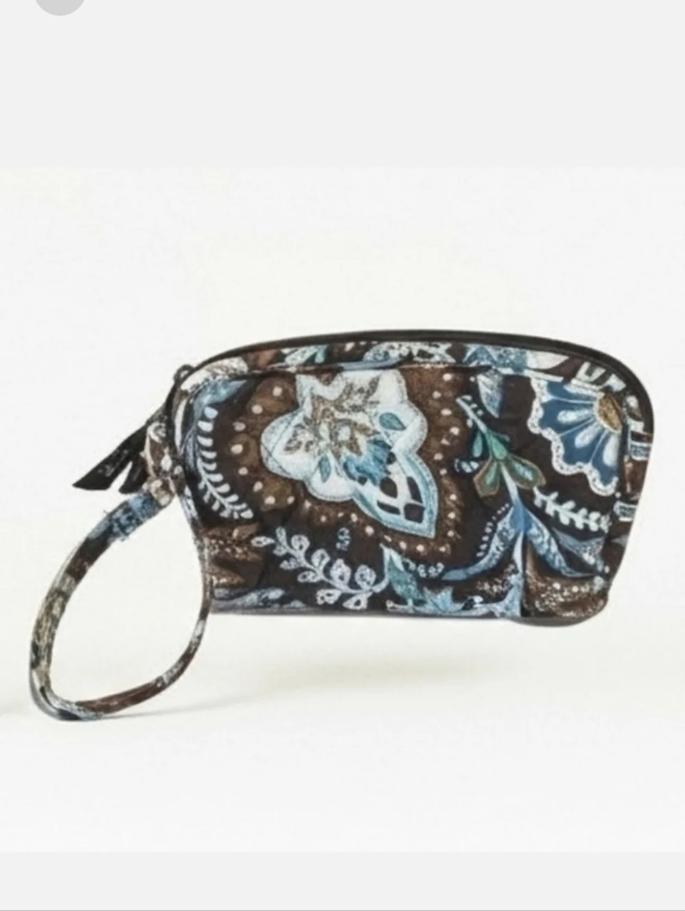 Vera Bradley Mini Bag Cosmetic Clutch Brown and Blue Paisley Floral Wristlet